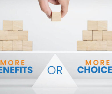 Balance scale comparing more employee benefits versus more employee choice, illustrating how Lifestyle Spending Accounts (LSAs) provide flexible employee benefit options.